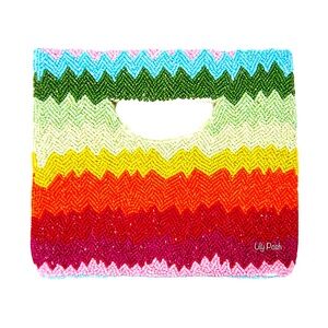 Beaded Mini Clutch, Fully Beaded Beach Tropical Fun Clutch, Chevron